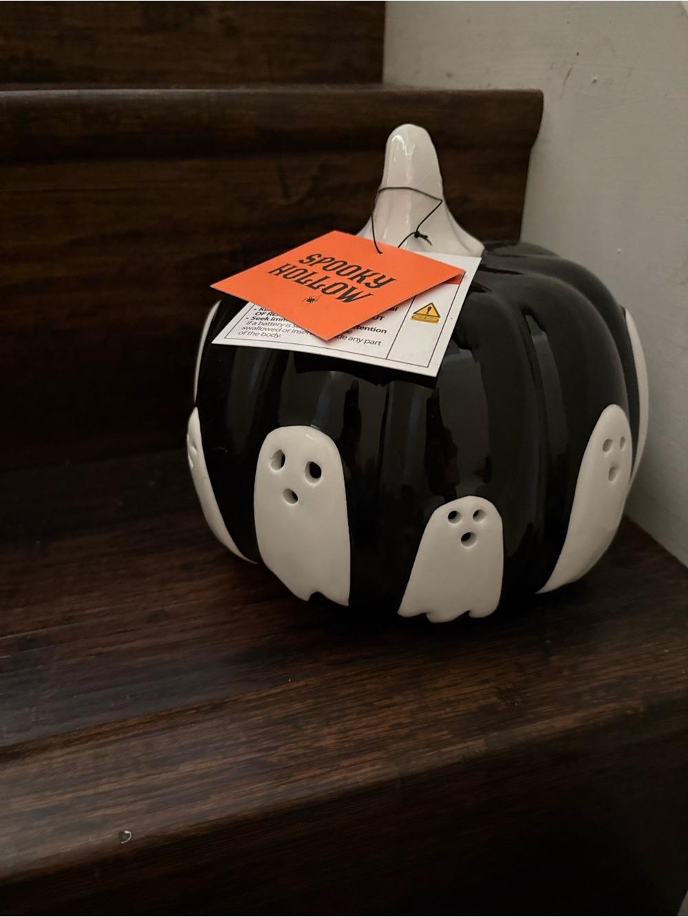 Spooky Ghost Black Ceramic Pumpkin - Home Party Supplies